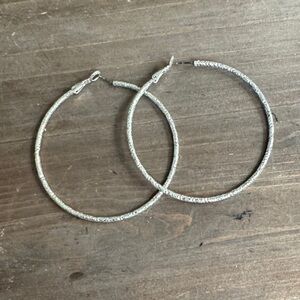 Silver Textured Hoop Earrings - Women's Jewelry